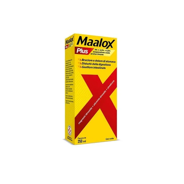 MAALOX Plus Sospensione Orale Aroma Limone 4+3,5+0,5% 250 ml Contro Bruciore e Acidità Di Stomaco 250 ml