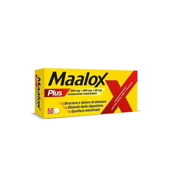 MAALOX Plus 50 Compresse Masticabili Azione Rapida Contro Bruciore e Acidità Di Stomaco