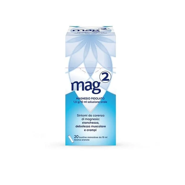 MAG 2 Soluzione Orale 1,5 g/10 ml 20 Bustine Monodose Da 10 ml Magnesio Pidolato Contro Stanchezza Debolezza Muscolare