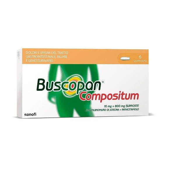 BUSCOPAN Compositum 10 mg + 800 mg 6 Supposte Per Mal Di Pancia Forte Crampi Dolori Addominali