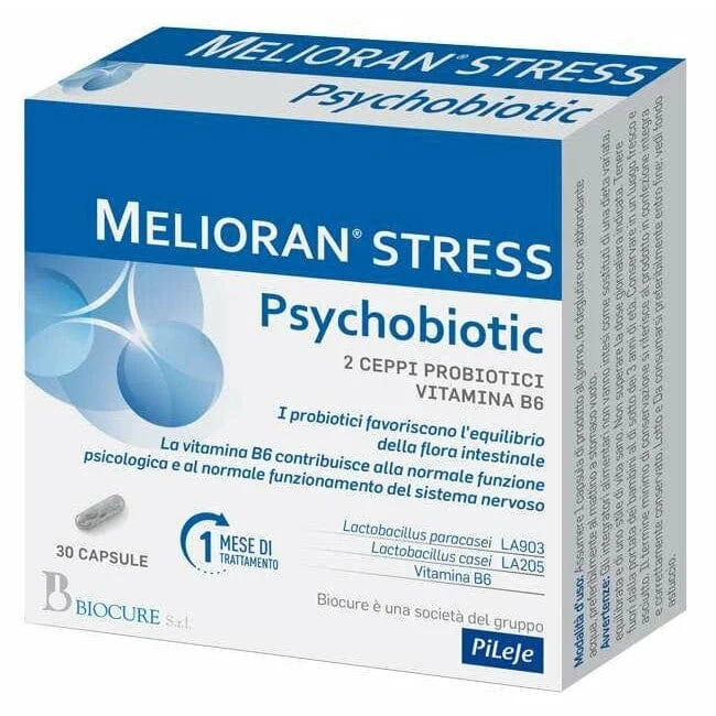 BIOCURE Melioran Stress Psycobiotic 30 Capsule Integratore Probiotici e Vitamina B6