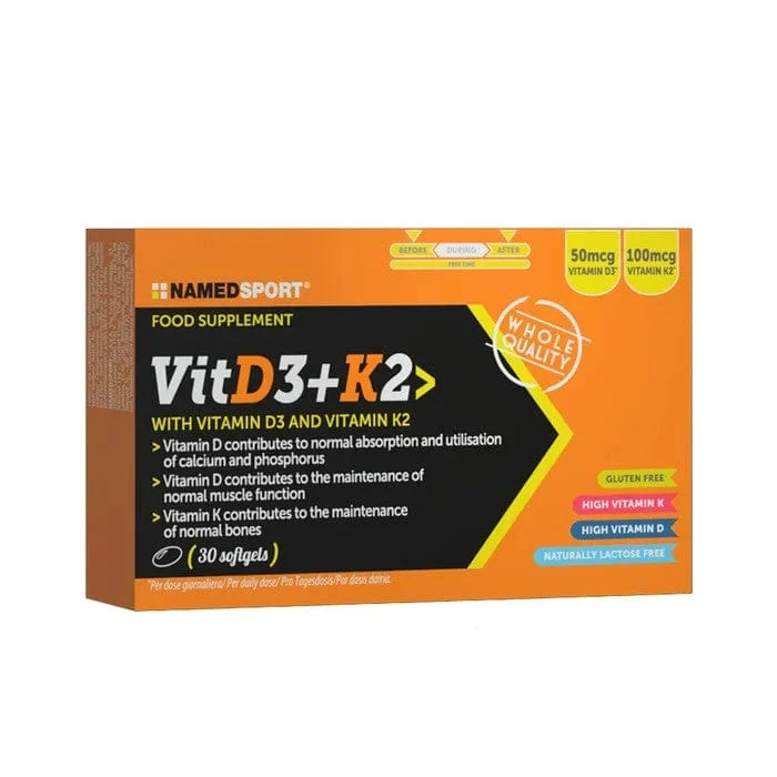 NAMEDSPORT Vitamina D3 K2 con Olio di Fegato di Merluzzo 30 Softgels