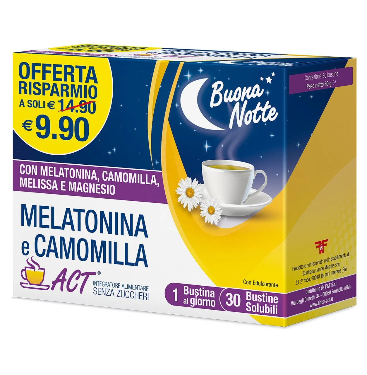 F&F Melatonina Act Camomilla 30 Bustine Integratore Sonno