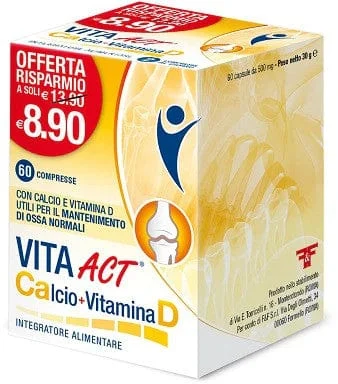 F&F Vita Act Calcio e Vitamina D 60 Compresse Integratore Alimentare per Ossa e Denti