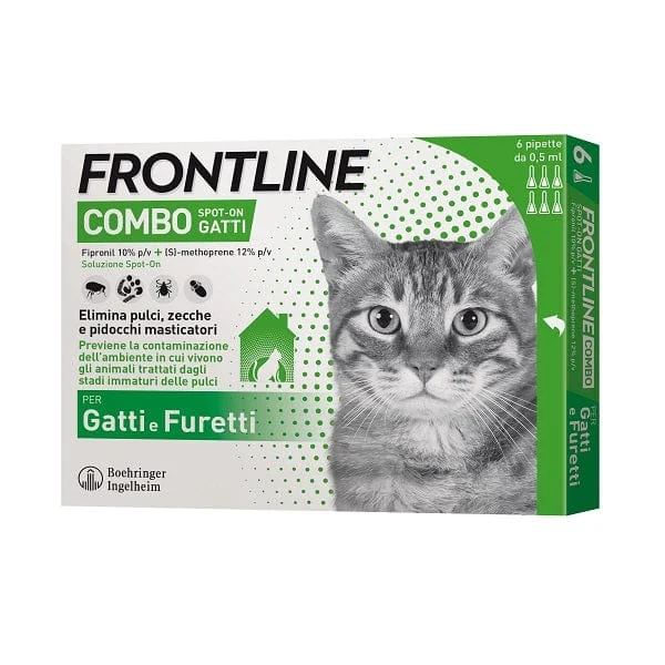 FRONTLINE Combo Spot On Gatti 50 mg + 60 mg Soluzione Gatti Furetti 6 Pipette Da 0,5 ml