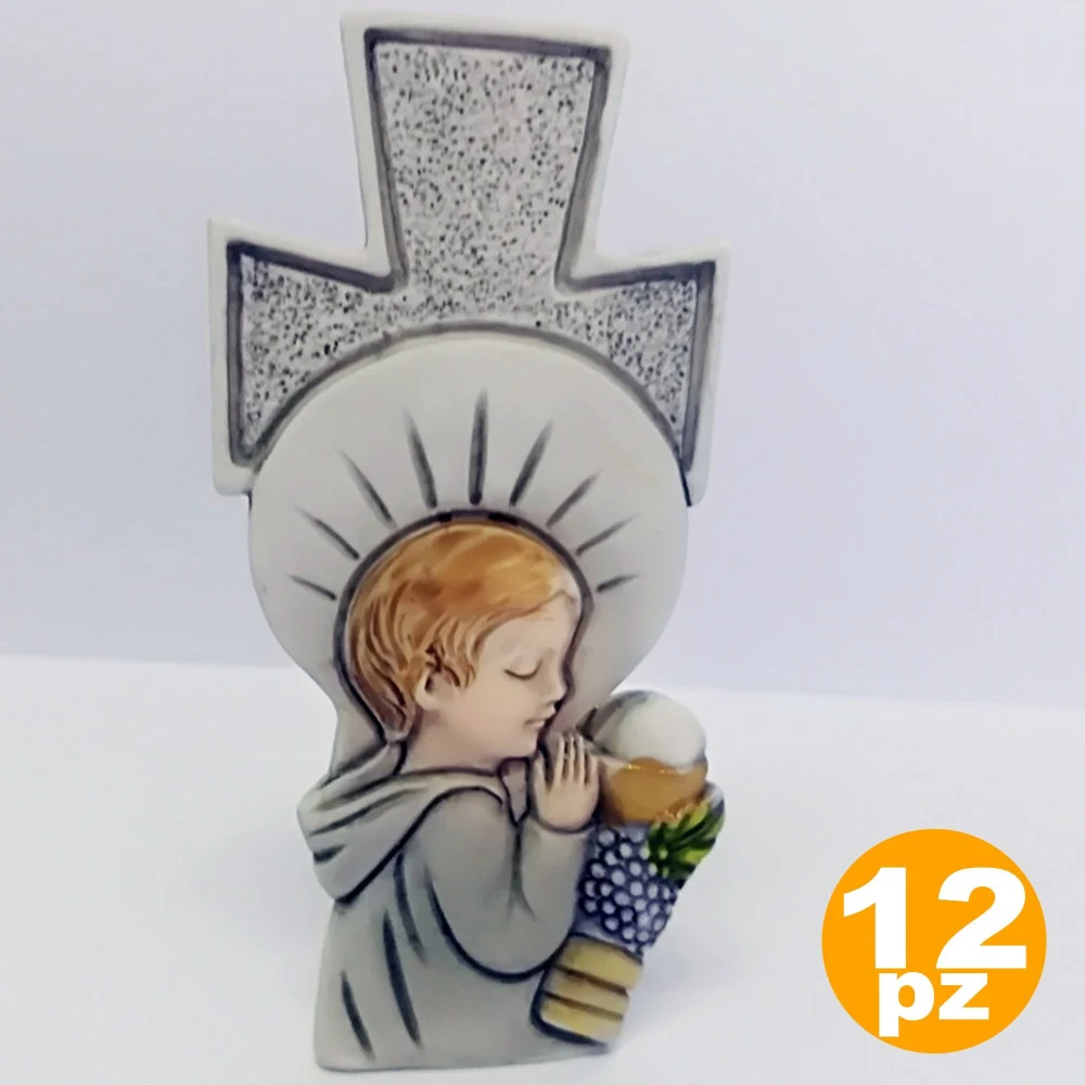 12 BOMBONIERE CROCE COMUNIONE BAMBINO EUCARESTIA BIANCO CERAMICA SOPRAMMOBILE - TrAdE Shop Traesio