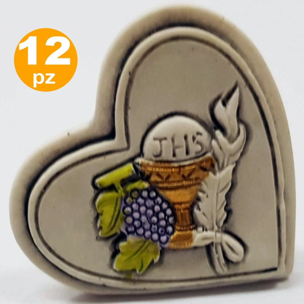 12 BOMBONIERE CUORE COMUNIONE EUCARESTIA CALICE BIANCO CERAMICA SOPRAMMOBILE - TrAdE Shop Traesio