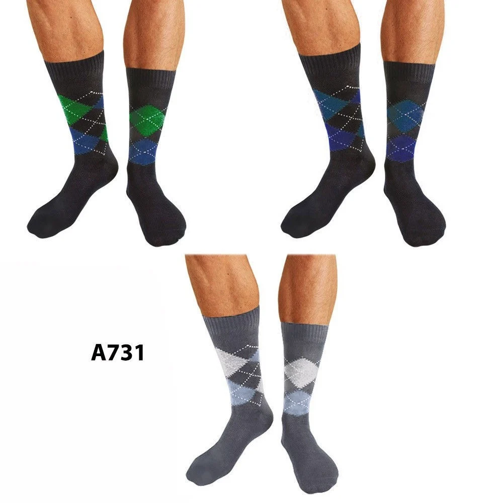12 PAIA DI CALZINI DA UOMO FILO DI SCOZIA COTONE CON ROMBI COLORATI MEZZA GAMBA - TrAdE Shop Traesio
