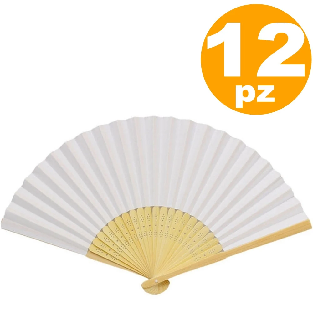 12 VENTAGLI VENTAGLIO BIANCHI BIANCO BAMBU' SEGNAPOSTO RICEVIMENTO MATRIMONIO - TrAdE Shop Traesio