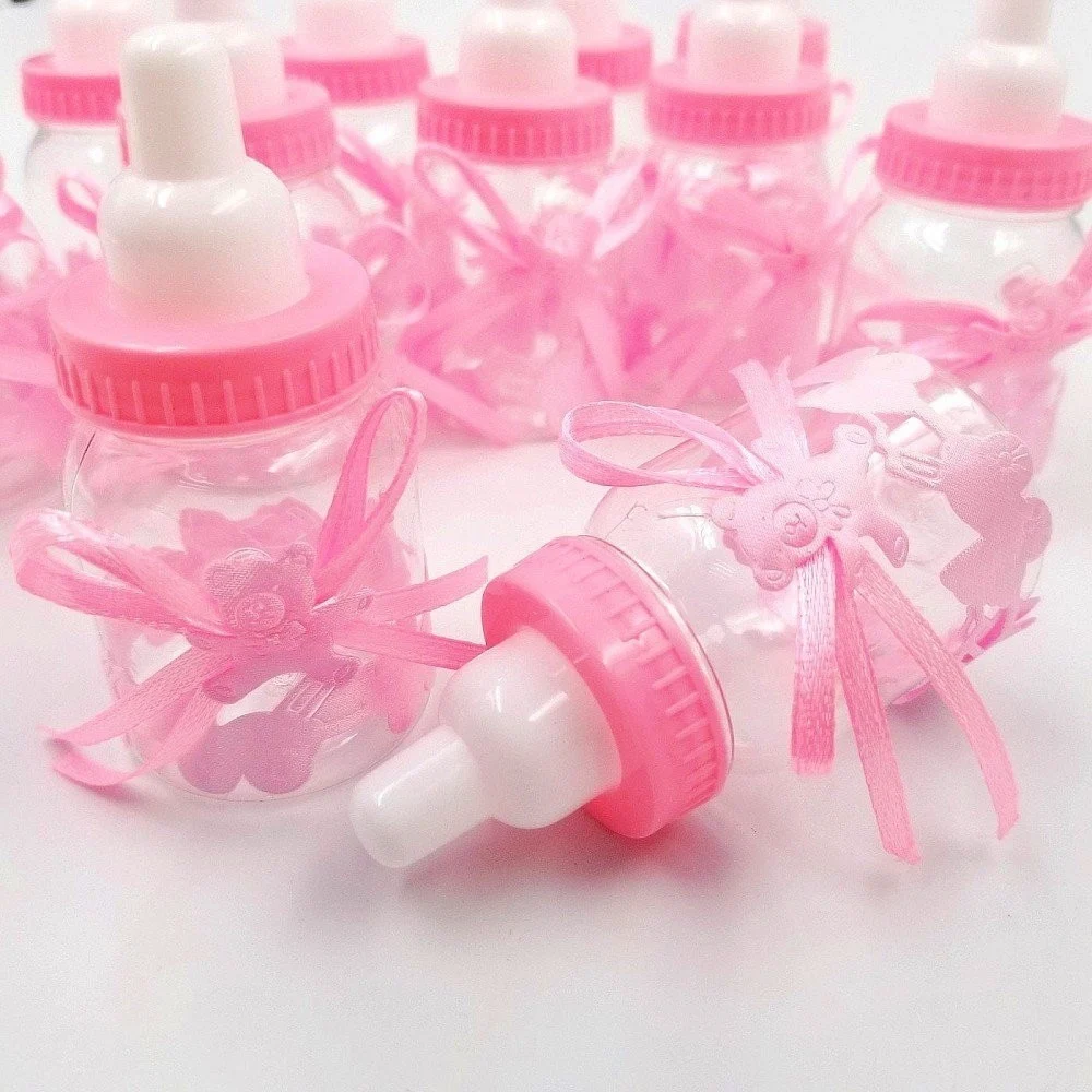 12 X BOMBONIERA PORTACONFETTI PER BATTESIMO NASCITA BOTTIGLIA BIBERON ROSA - TrAdE Shop Traesio