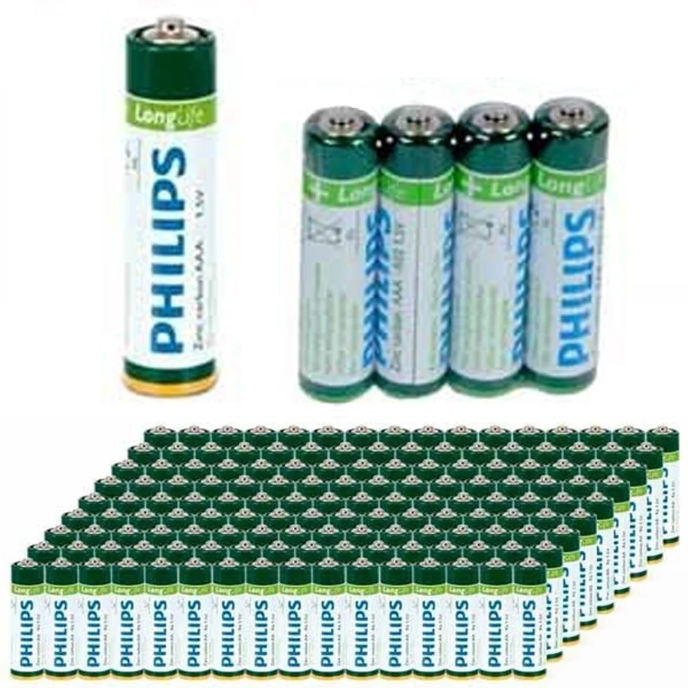 144 X BATTERIE PILE MINISTILO PHILIPS ZINCO CARBON LONGLIFE BATTERIA AAA R3 1,5V - TrAdE Shop Traesio