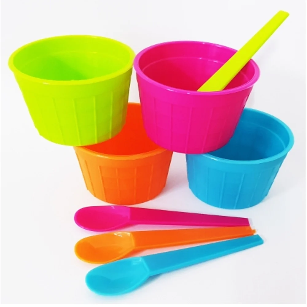 16 COPPE COPPETTE COLORATE DELICE CON CUCCHIAINO DA GELATO FRUTTA MACEDONIA - TrAdE Shop Traesio