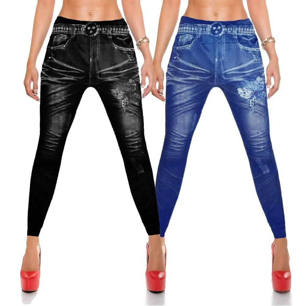 2 LEGGINGS MODELLO FARFALLA JEANS 1 BLU 1 NERO TAGLIA UNICA COD.5241 - TrAdE Shop Traesio