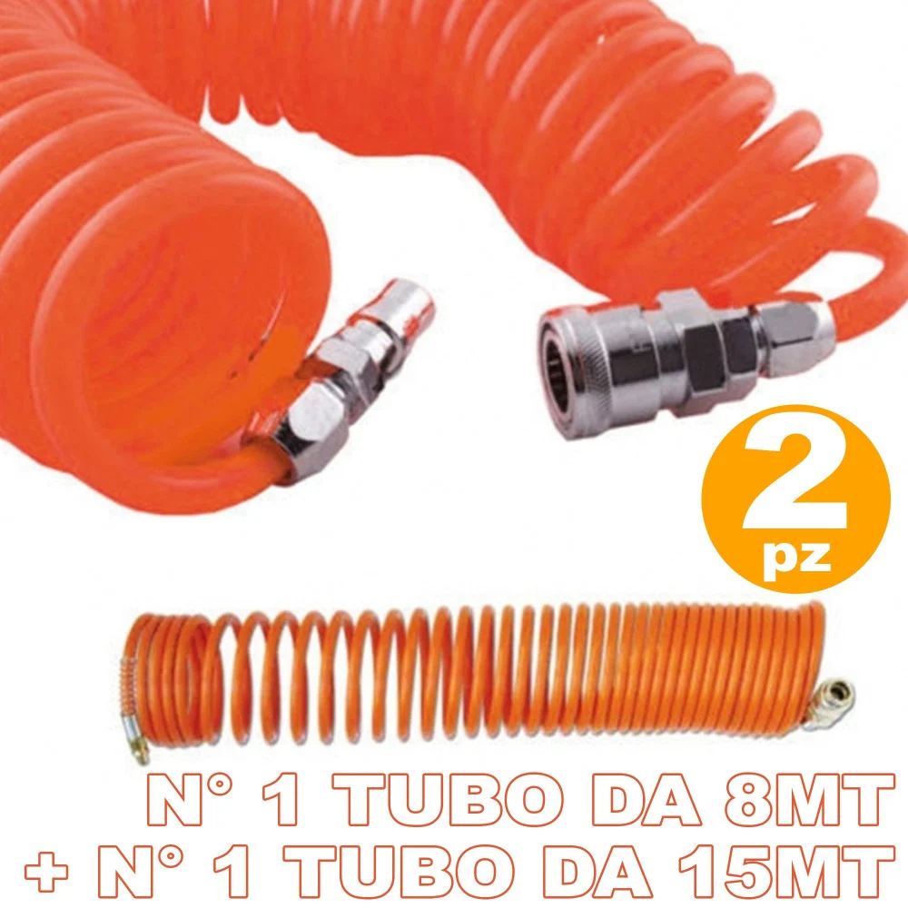 2 TUBI TUBO ARIA COMPRESSA FLESSIBILE PER COMPRESSORE 8 15 METRI INNESTI RAPIDII - TrAdE Shop Traesio