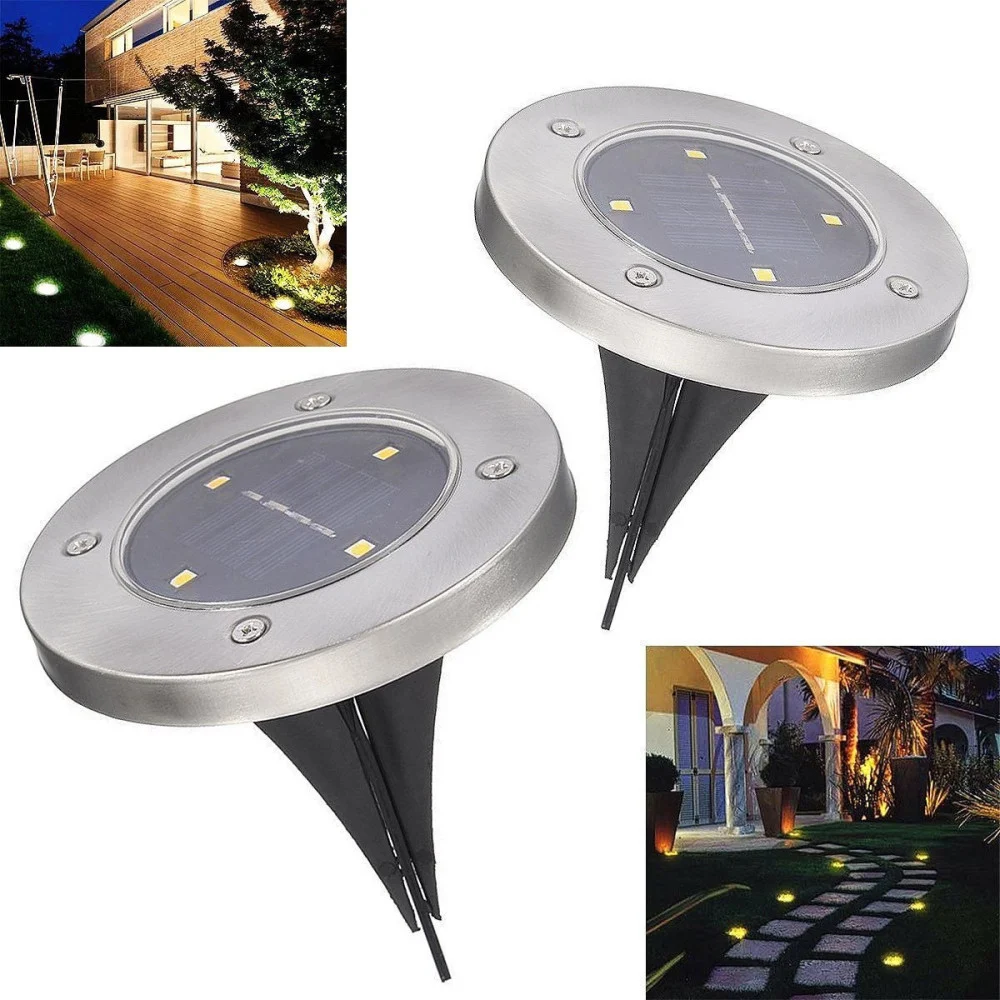 2 X LAMPADA LUCE LED SOLARE DISK LIGHTS ESTERNO GIARDINO WATERPROOF SEGNA PASSO - TrAdE Shop Traesio
