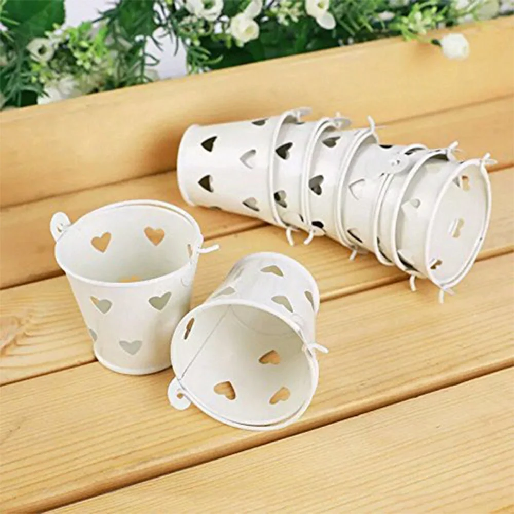 24 X SECCHIELLI BIANCHI CON CUORI IN LATTA VERNICIATA PORTACONFETTI BOMBONIERA - TrAdE Shop Traesio