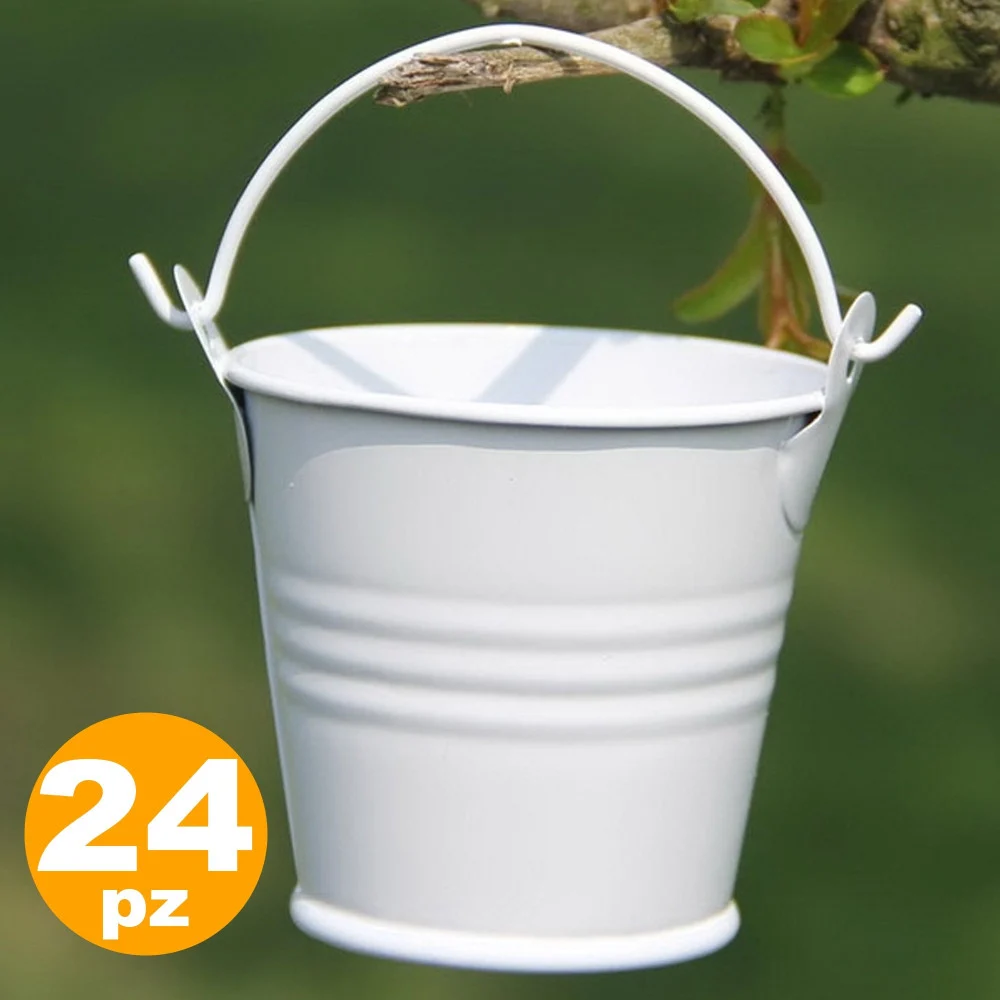 24 X SECCHIELLI BIANCHI IN LATTA VERNICIATA PORTACONFETTI BOMBONIERA BOMBONIERE - TrAdE Shop Traesio