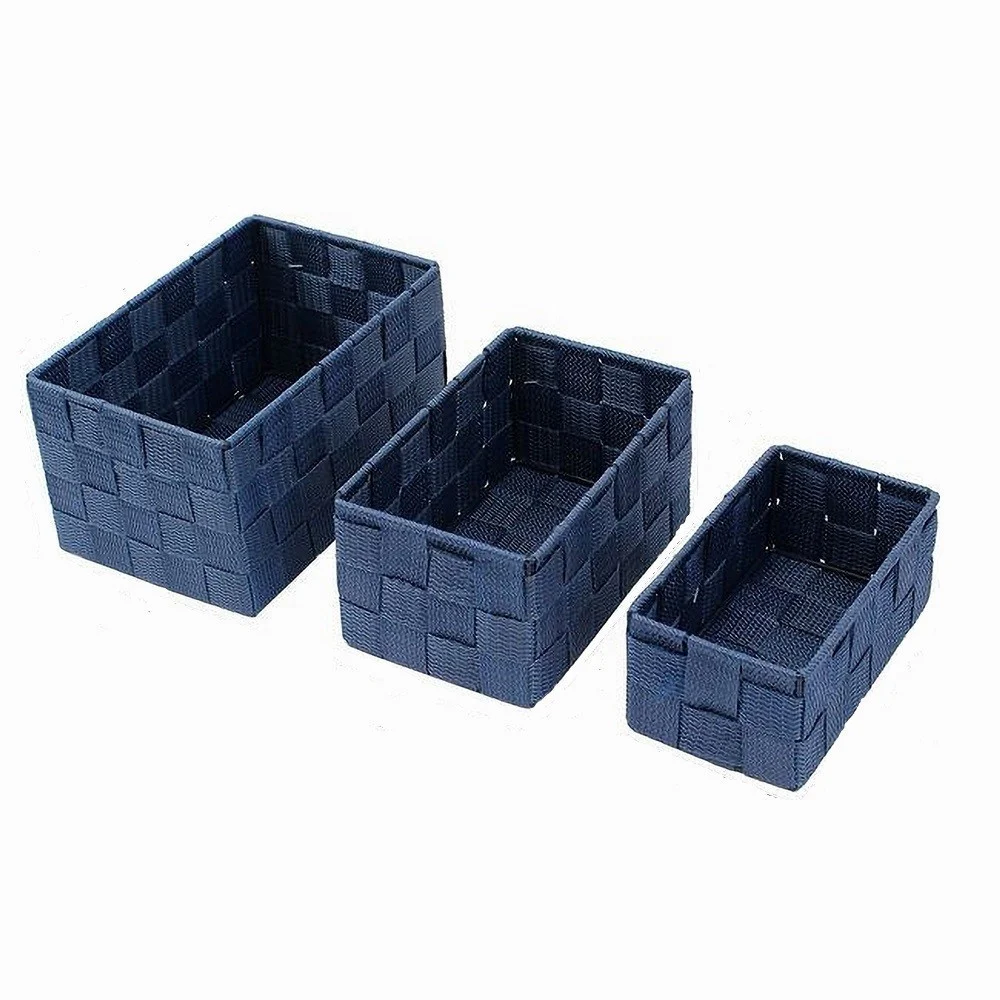 3 CESTINI TESSUTO SCATOLE ORGANIZER BAGNO PORTA OGGETTI BAGNOSCHIUMA BLU 79052 - Cleafe