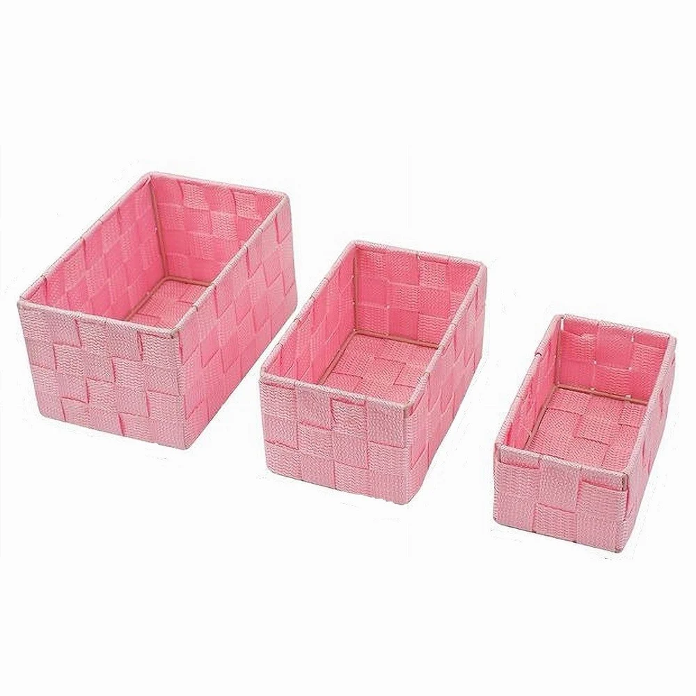 3 CESTINI TESSUTO SCATOLE ORGANIZER BAGNO PORTA OGGETTI BAGNOSCHIUMA ROSA 79053 - Cleafe