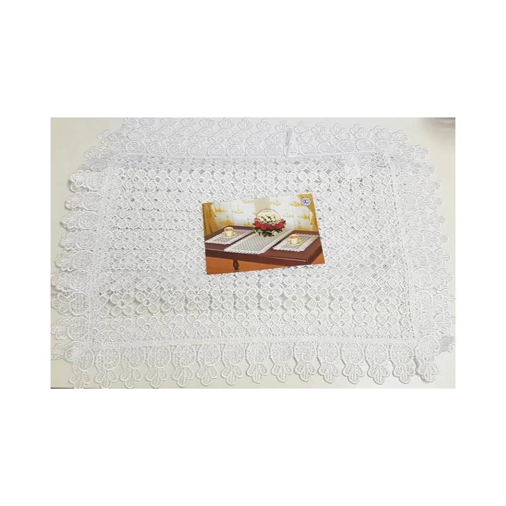 3 PEZZI CENTRINI CENTRINO CENTROTAVOLA BIANCO MERLETTO FIORI RUNNER TESSUTO - TrAdE Shop Traesio
