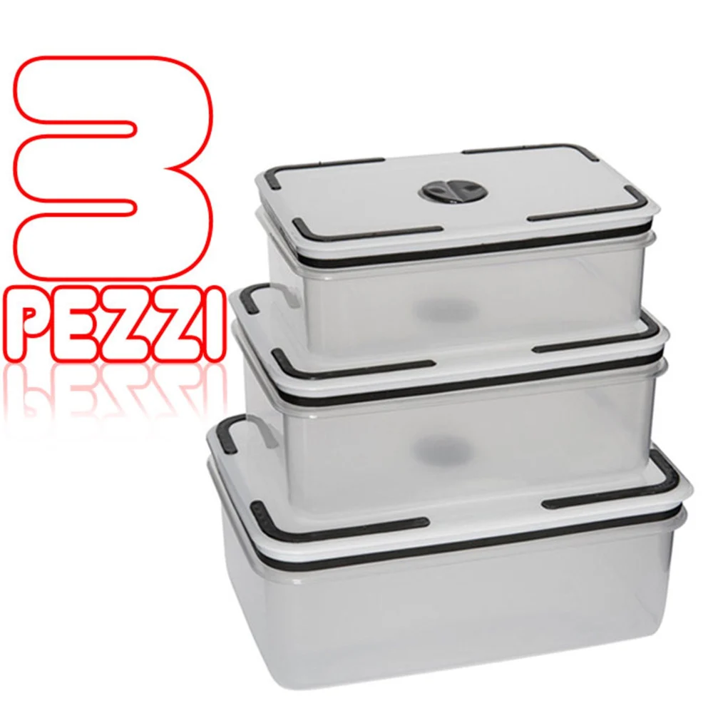 3 PEZZI CONTENITORE CUCINA PER CIBO PRANZO PLASTICA TRASPARENTE SALVA FRESCHEZZA - TrAdE Shop Traesio