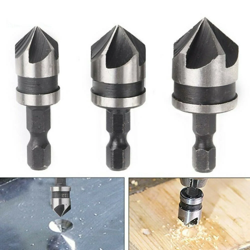 3 PZ PUNTA TRAPANO FLAUTO SVASATORE FRESA HSS 12 16 19MM LEGNO METALLO PLASTICA - TrAdE Shop Traesio