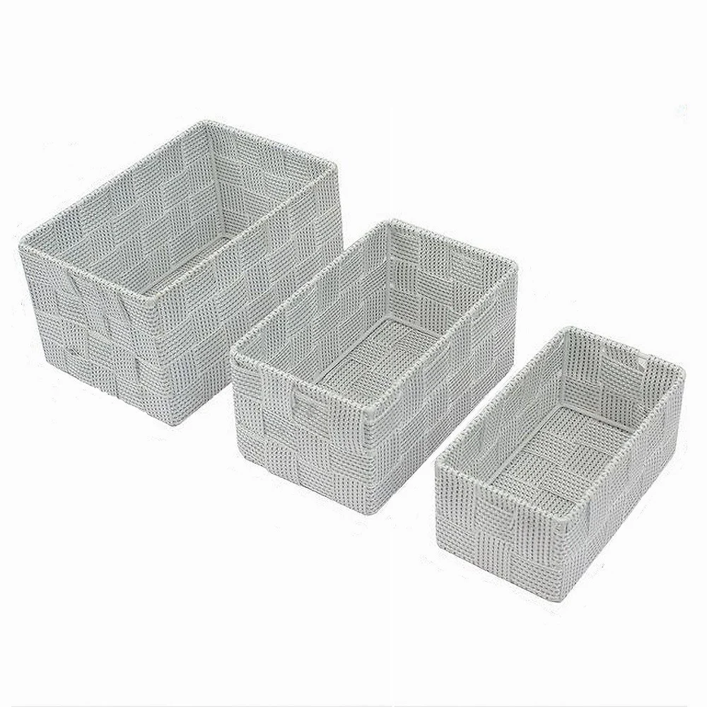 3 CESTINI TESSUTO SCATOLE ORGANIZER BAGNO PORTAOGGETTI MAKEUP GRIGI CHIARO 79048 - Cleafe