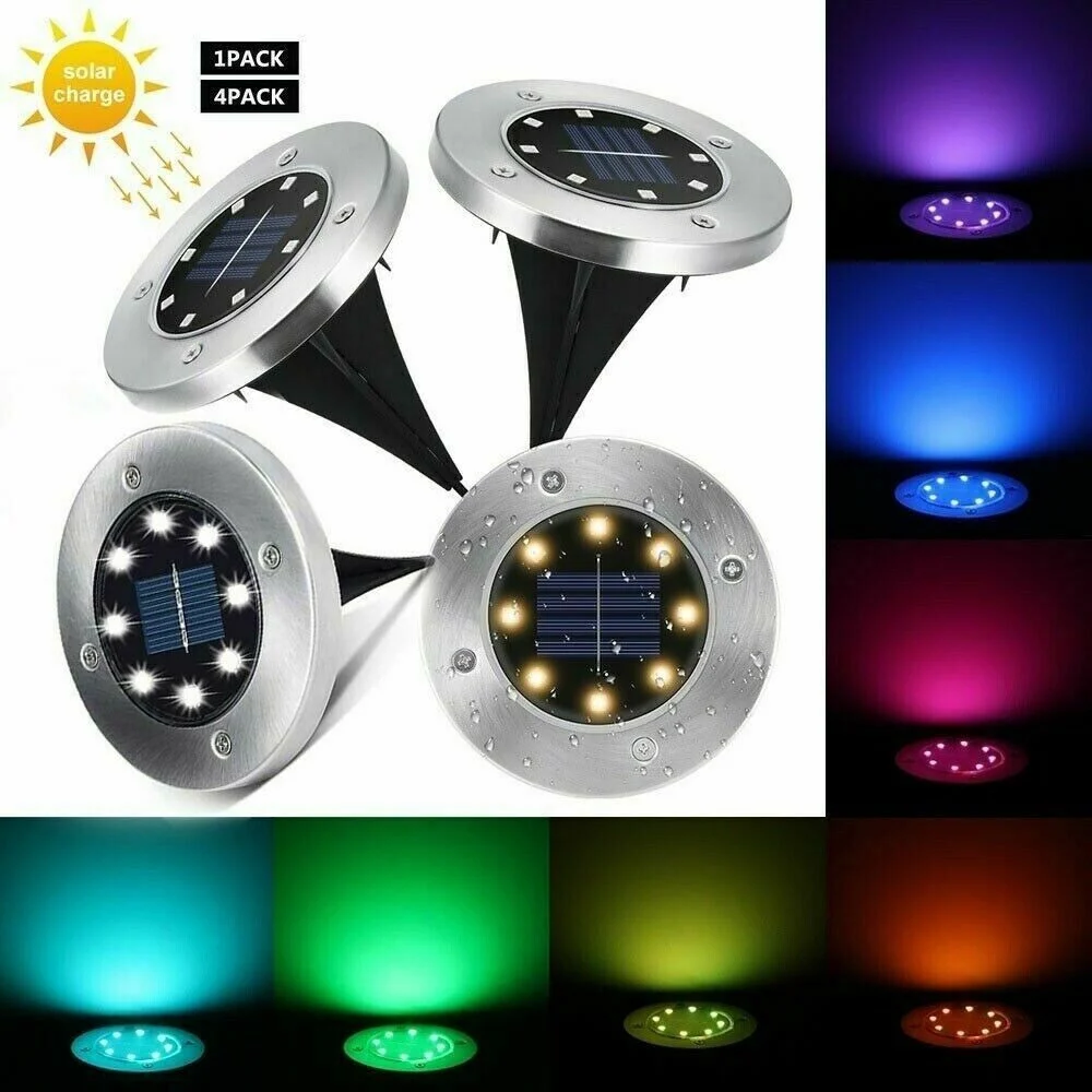 4 FARO LAMPADA 8 LED RGB SOLARE DA ESTERNO GIARDINO FARETTO PICCHETTO SEGNAPASSI - TrAdE Shop Traesio