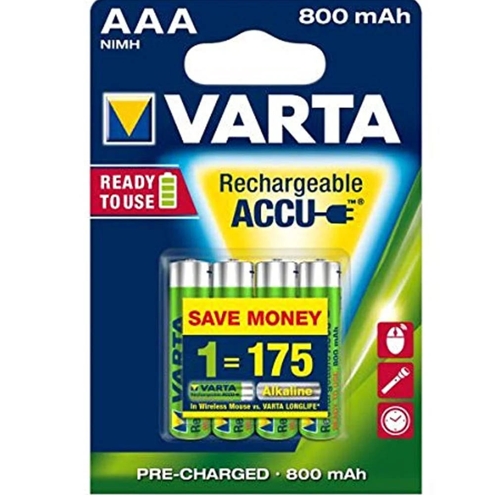 4 PILE VARTA MINI STILO BATTERIE MINISTILO AAA ALKALINE RICARICABILI 800mAh HR03 - Varta ®