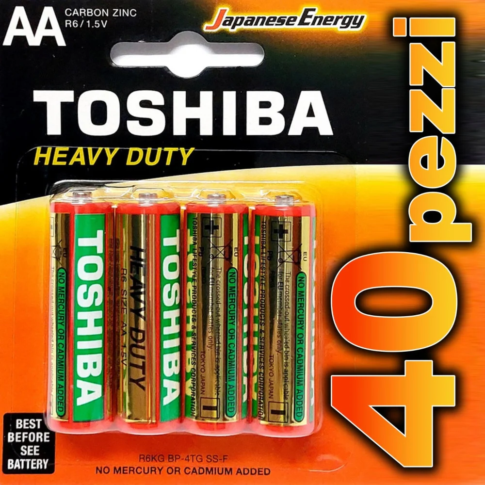 40 PEZZI BATTERIE STILO AA PILE ALKALINE CONFEZIONE RISPARMIO TOSHIBA R6 1.5 V - TrAdE Shop Traesio