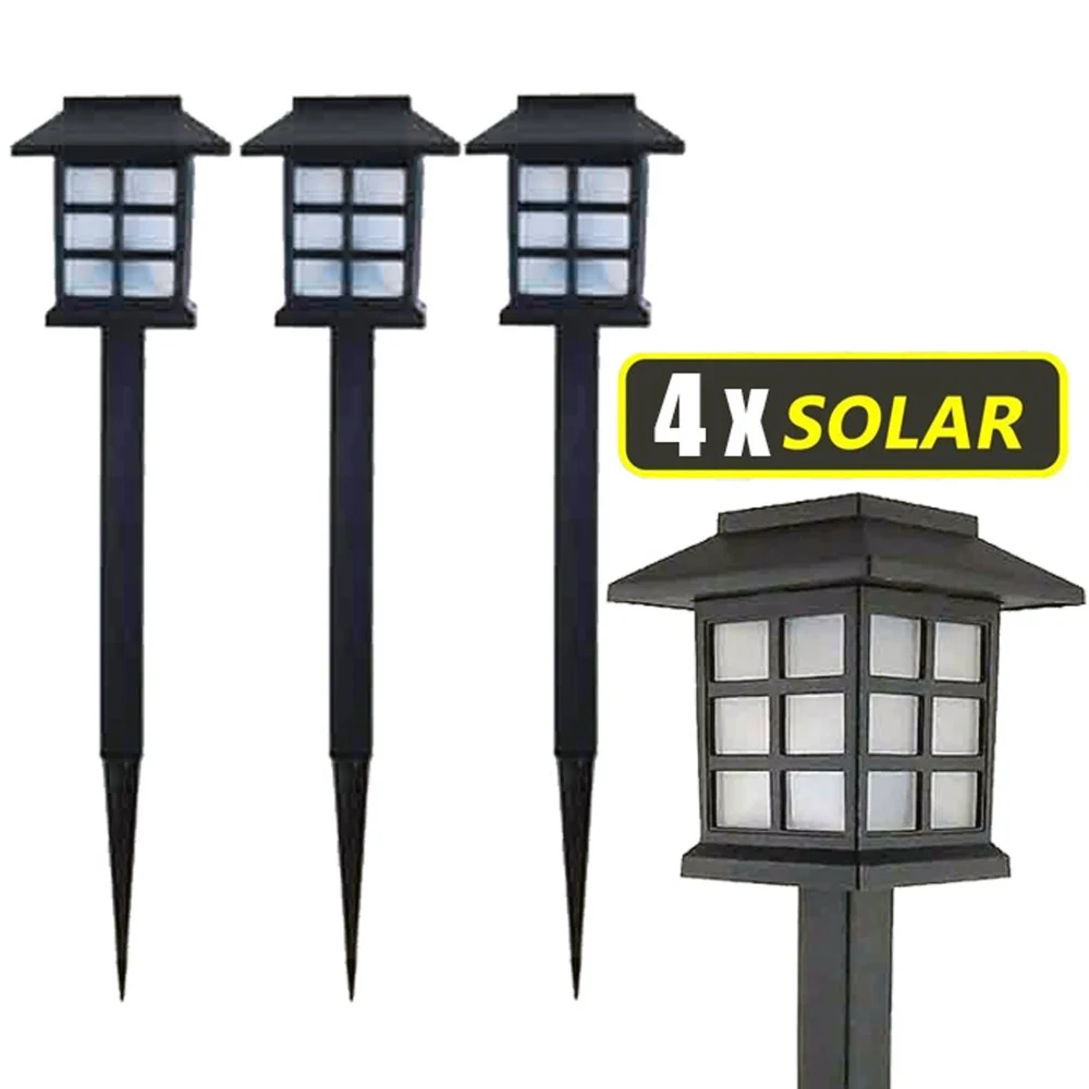 4X LAMPADE A LED DA GIARDINO STILE LANTERNA PALETTI RICARICA SOLARE 38 X 9 X 9CM - TrAdE Shop Traesio