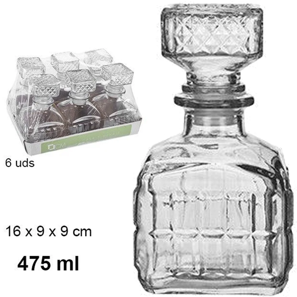 6 BOTTIGLIA VINTAGE PER LIQUORE WISKEY COGNAC SCOTCH IN VETRO CON TAPPO 9X16CM - TrAdE Shop Traesio