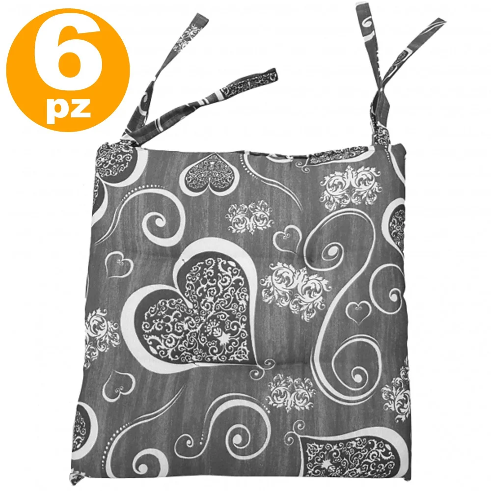 6 COPRISEDIA CUSCINI CUORI GRIGIO CON 2 LACCETTI LACCI CUSCINO SEDIE IMBOTTITO - TrAdE Shop Traesio