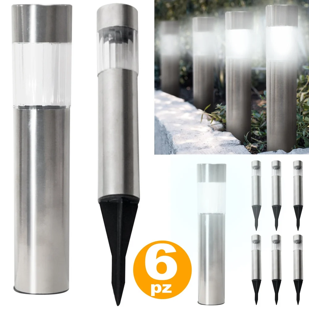 6 LAMPADE GIARDINO RICARICA SOLARE PALETTI SOLARI TECNOLOGIA 1LED LUCE BIANCA - TrAdE Shop Traesio