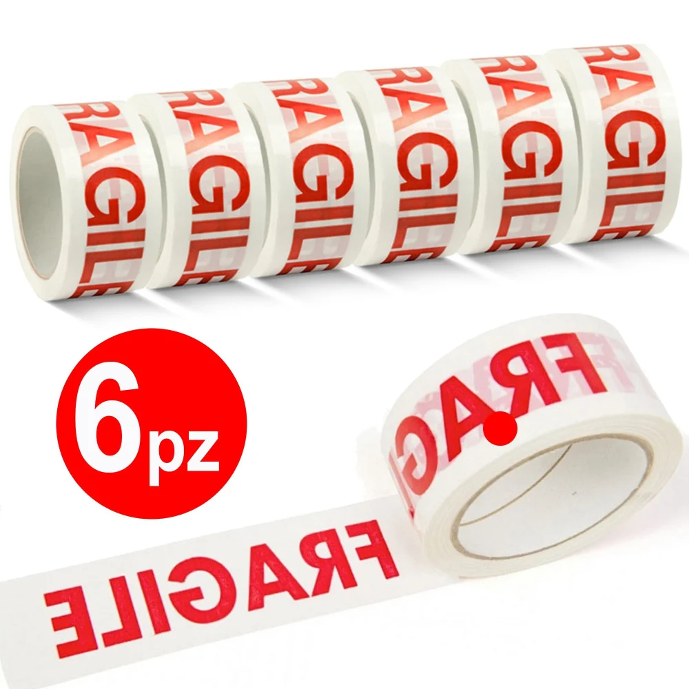 6 NASTRO ADESIVO PER IMBALLAGGIO CHIUSURA SCATOLI 48MM X 132MT SCRITTA FRAGILE - TrAdE Shop Traesio