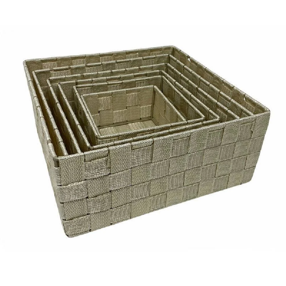 6 PZ SCATOLA IN TESSUTO CONTENITORI ORGANIZER BAGNO ARMADIO CASSETTI BEIGE 79152 - Cleafe