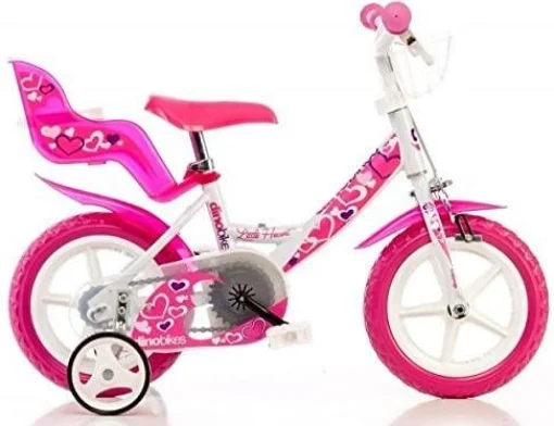 BICICLETTA 12 POLLICI BIANCA BAMBINA CON ROTELLE CESTINO E SEGGIOLINO - KOMBO