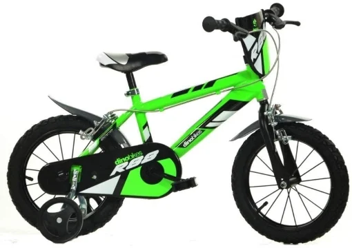 BICICLETTA 14 POLLICI VERDE BAMBINO MTB MOUNTAIN BIKE CON ROTELLE - DINO BIKES