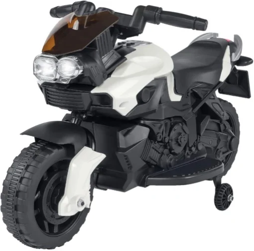 MOTO ELETTRICA CAVALCABILE CON FUNZIONAMENTO A BATTERIA 6V 4AH NERA E BIANCA - BIEMME