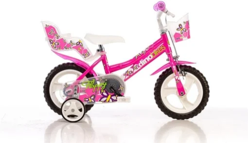 BICICLETTA FLAPPY 12 POLLICI ROSA BAMBINA CON ROTELLE CESTINO E SEGGIOLINO - DINO BIKES