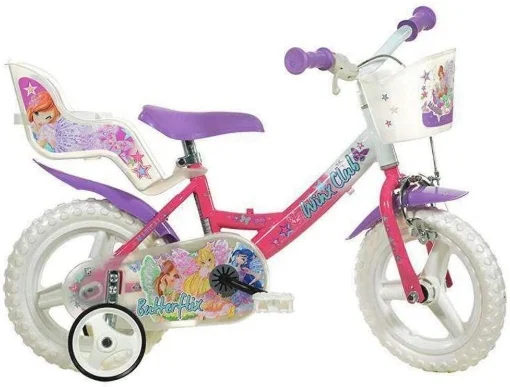 BICICLETTA 12 POLLICI WINX BAMBINA CON ROTELLE SEGGIOLINO E CESTINO - DINO BIKES
