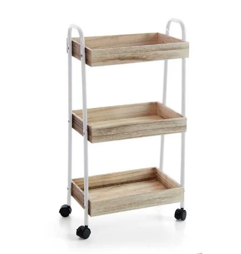 ADY CARRELLO IN LEGNO A 3 RIPIANI CON STRUTTURA BIANCA 43 X 25 X H79 CM - MAURY'S