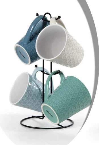 SET 4 MUG DA 360 MLIN CERAMICA CON STAND IN ACCIAIO - MAURY'S
