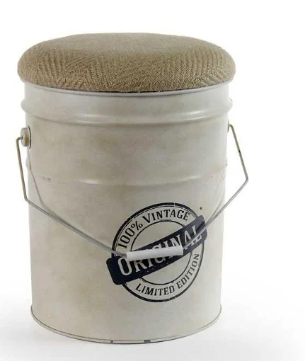 SGABELLO CONTENITORE IN LATTA CON SEDUTA IN TESSUTO 31X 39 CM COLORE BEIGE - MAURY'S