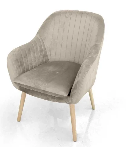 POLTRONA CON SEDUTA IN VELLUTO E GAMBE IN LEGNO 67X73XH81 CM COLORE BEIGE - MAURY'S