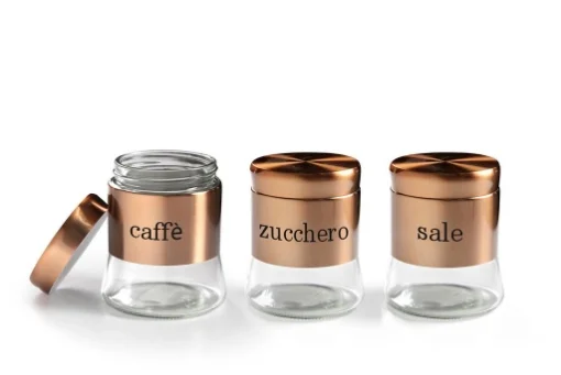BARATTOLI TRIS SET 3 PEZZI CAFFÈ ZUCCHERO SALE 11 X 14 CM 750 ML RAME - BORMIOLI ROCCO