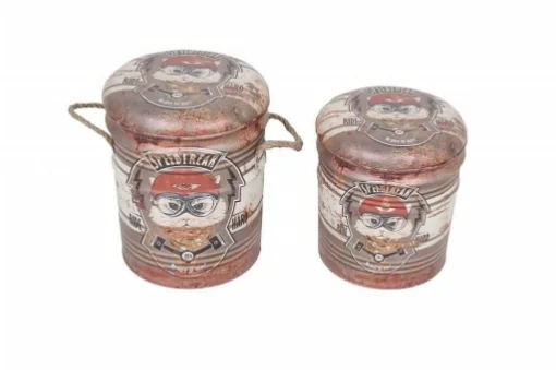 SET DI 2 POUF CONTENITORE TONDI MULTIFUNZIONALI MATTONE - GALILEO
