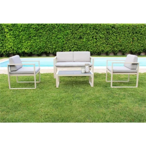 SET DA GIARDINO FORMENTERA CON TAVOLINO, DIVANO E 2 POLTRONE COLORE TORTORA - IPAE PROGARDEN