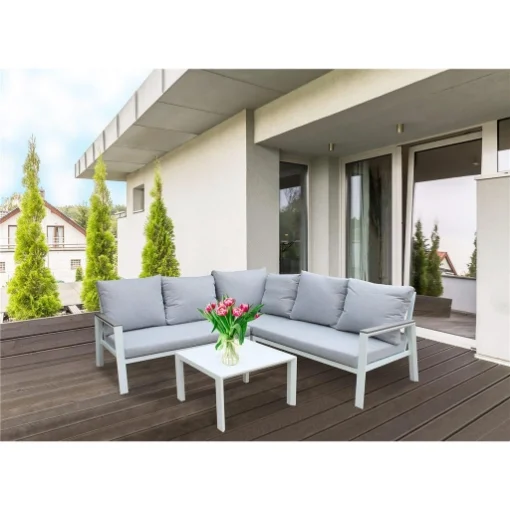 SALOTTO ANGOLARE SURABAYA CON CUSCINI IN COLORE BIANCO - IPAE PROGARDEN