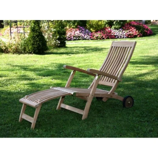 STEAMER CON RUOTE IN LEGNO TEAK MASSICCIO 170 X 61 X H97 CM - MAURY'S